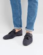 Asos Loafers In Navy Faux Suede With Tan Tassel Detail - Navy