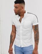 Asos Design Stretch Slim Oxford Shirt With Tape Detail - White