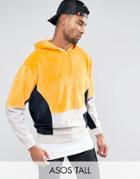 Asos Tall Oversized Cut & Sew Hoodie In Velour - Yellow