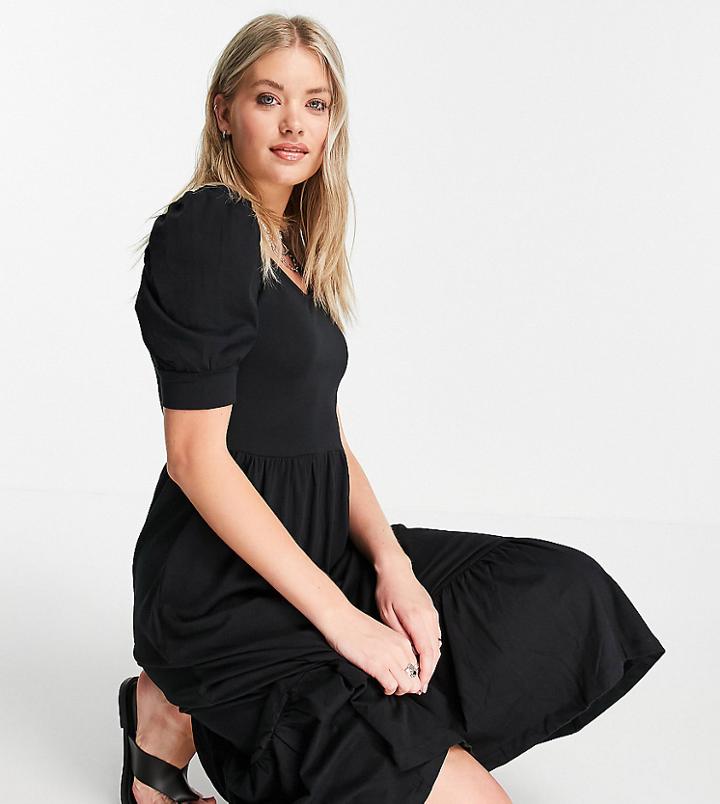 Only Tall Tea Dress With Puff Sleeve In Black