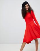 Asos Mini Swing Dress With Asymmetric Hem - Red