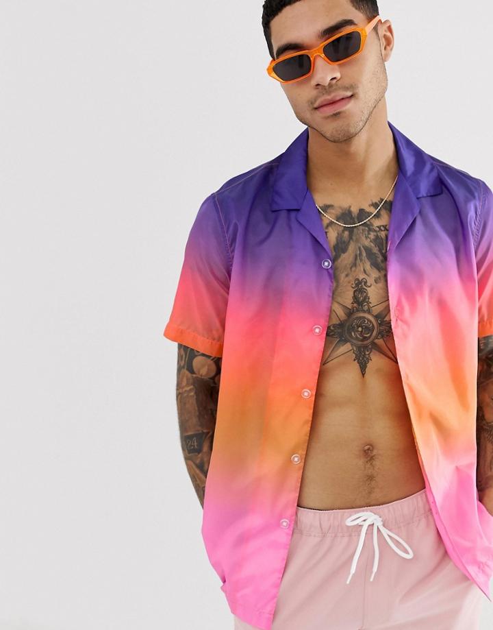 Asos Design Festival Relaxed Nylon Shirt In Ombre Print-multi