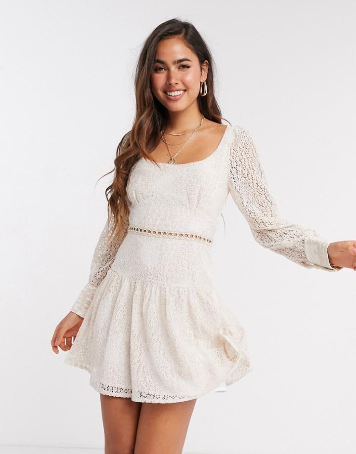 Fashion Union Mini Dress In Blush Lace-white