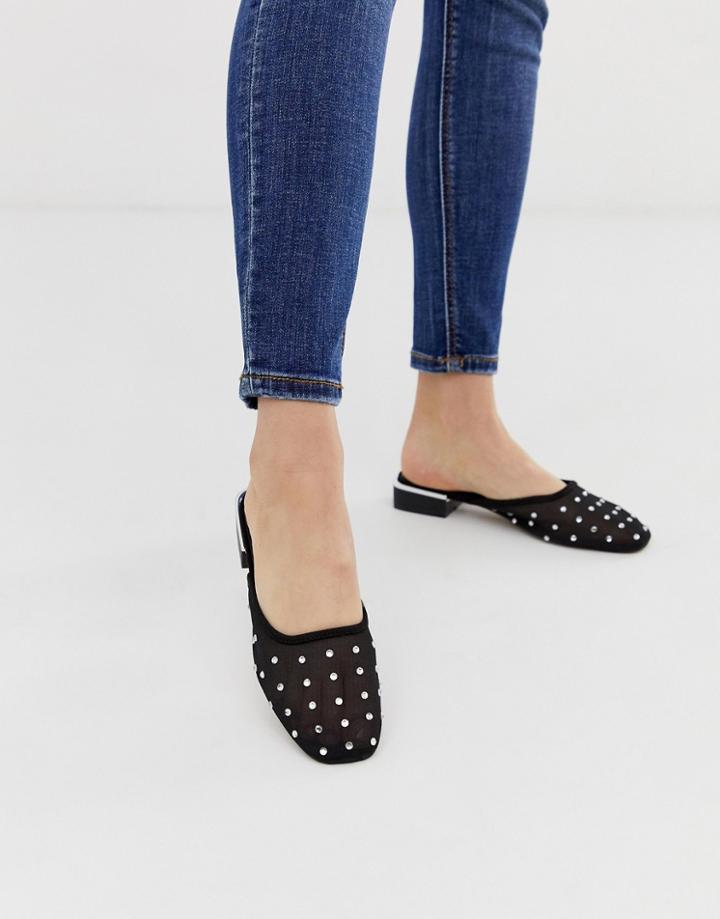 Asos Design Lettie Embellished Mesh Mules In Black - Black