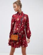 Influence Floral Skater Shirt Dress - Red