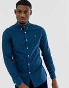 Farah Brewer Slim Fit Oxford Shirt In Teal - Blue