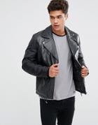 Kiomi Leather Biker Jacket - Black