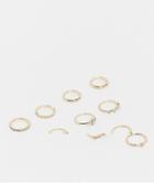 Asos Design Pack Of 10 Rings With Opal Stones In Gold Tone