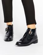 Asos After All Leather Brogue Ankle Boots - Navy