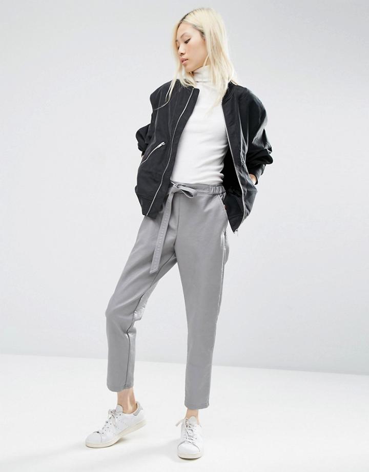 Asos Leather Look Joggers With Tie - Gray