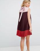 Ted Baker Color Block Pleated Swing Dress With Bow Back - Multi