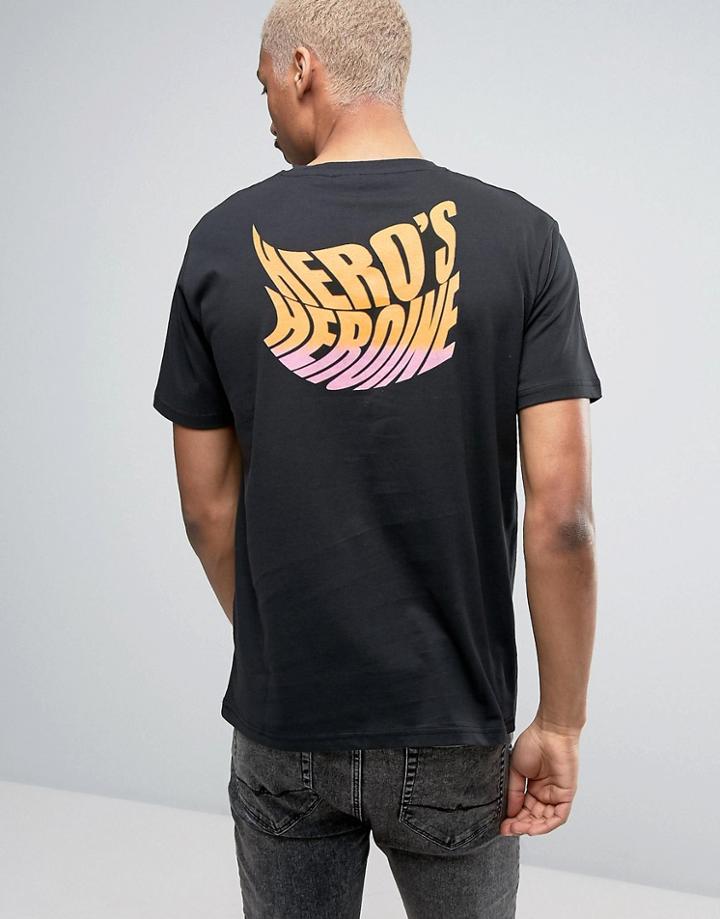 Heros Heroine T-shirt In Black With Logo Back Print - Black