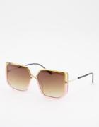 Asos Design Fine Tubular Oversized 70s Square Sunglasses In Brown To Pink Fade-multi