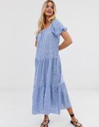 New Look Smock Maxi Dress In Blue Floral Print