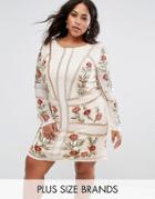 Frock And Frill Plus All Over Embellished Rose Dress With Long Sleeves - Pink
