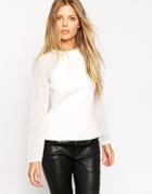 Asos Sweater In Structured Knit With Sheer Panels - White