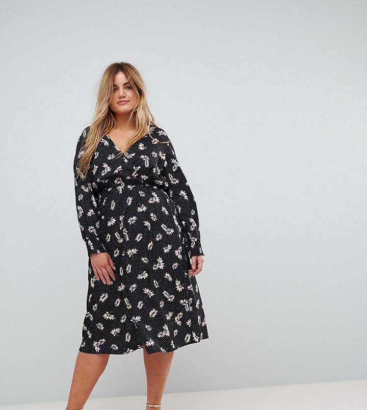 Influence Plus Spot And Floral Midi Wrap Dress - Multi