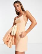 Asos Design Linen Strappy Mini Dress Suit In Peach-orange