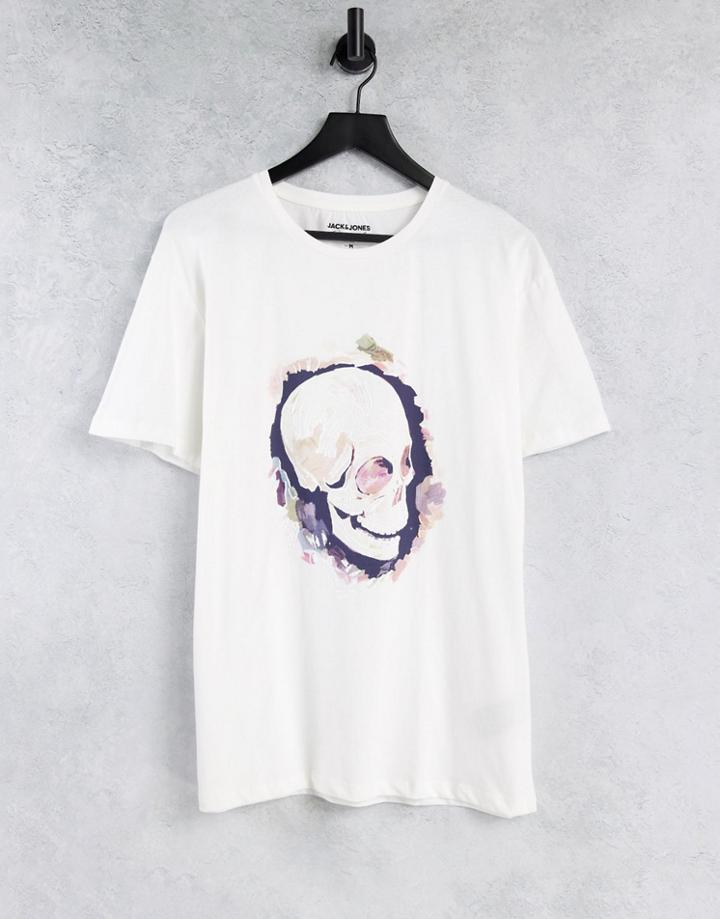 Jack & Jones Originals Relaxed Fit T-shirt With Skull Print In White