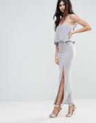 Missguided Gray Crepe Frill Side Split Maxi Dress - Gray