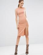 Asos High Neck Tabard Midi Dress With Exposed Zip - Beige