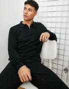 Topman Knit Zip Polo Shirt In Black