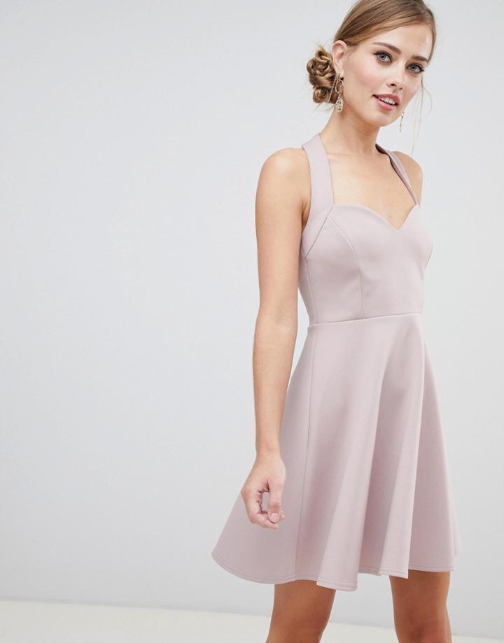 Asos Design Halter Neck Skater Mini Dress With Sweetheart Neck-white