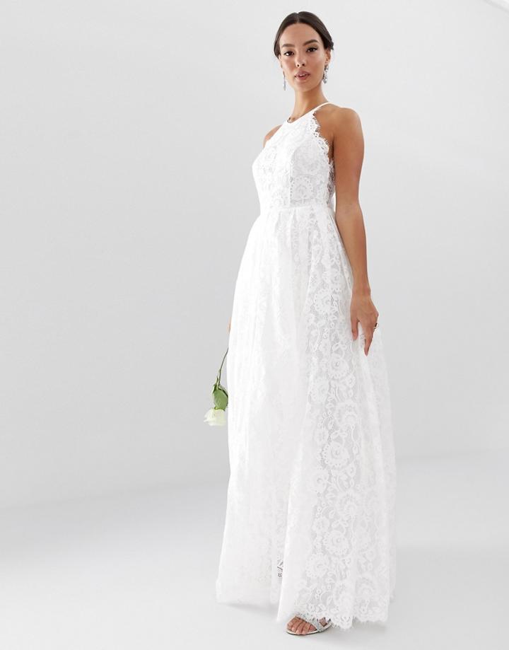 Asos Edition Lace Halter Neck Maxi Wedding Dress-white