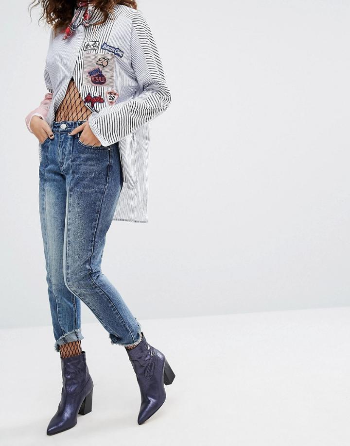 H! By Henry Holland Reconstructed Raw Hem Jeans - Blue