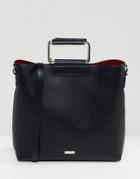 Aldo Olieni Black Minimal Tote Shopper Bag With Metal Handle Detail - Black
