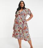 Influence Plus Wrap Front Midi Dress In Bold Floral Print-multi