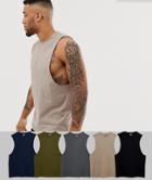 Asos Design Organic Sleeveless T-shirt With Dropped Armhole 5 Pack Multipack Saving - Multi