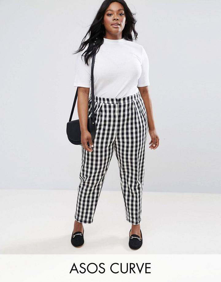 Asos Curve Gingham Tapered Peg Pants - Multi