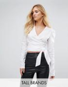 Missguided Tall Extreme Shoulder Wrap Front Blouse - White