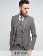 Noak Super Skinny Suit Jacket In Fleck Wool - Gray