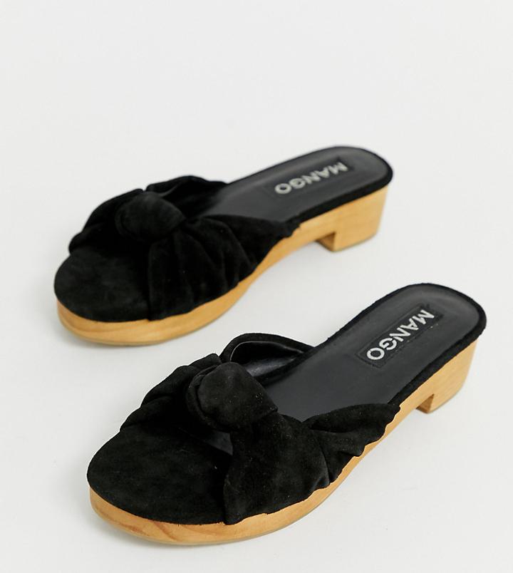 Mango Knotted Suede Platforms In Black - Black