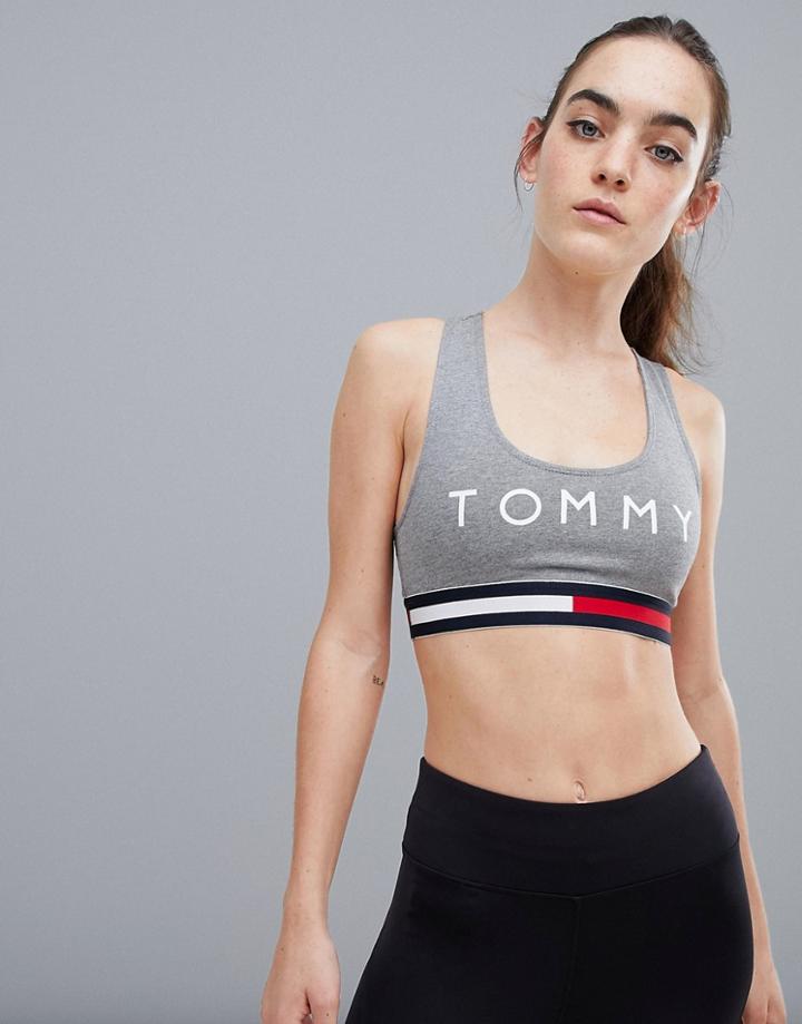 Tommy Hilfiger Logo Crop Top In Gray - Gray