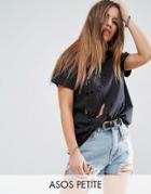 Asos Petite T-shirt With Rip Detail In Oversized Fit - Gray