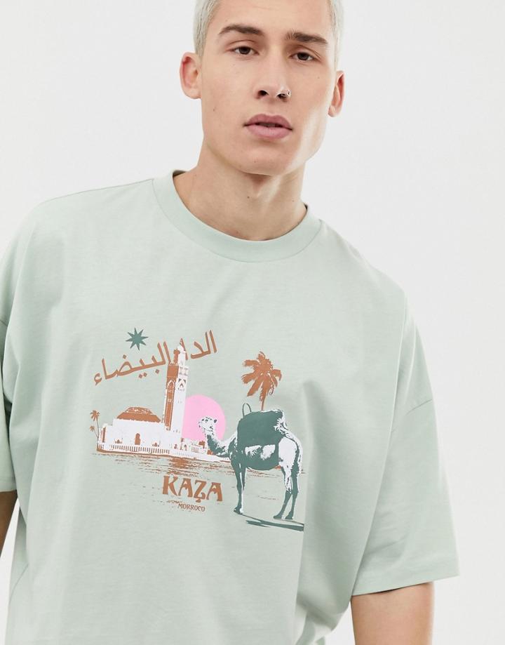 Asos Design Relaxed T-shirt With Camel Print-green