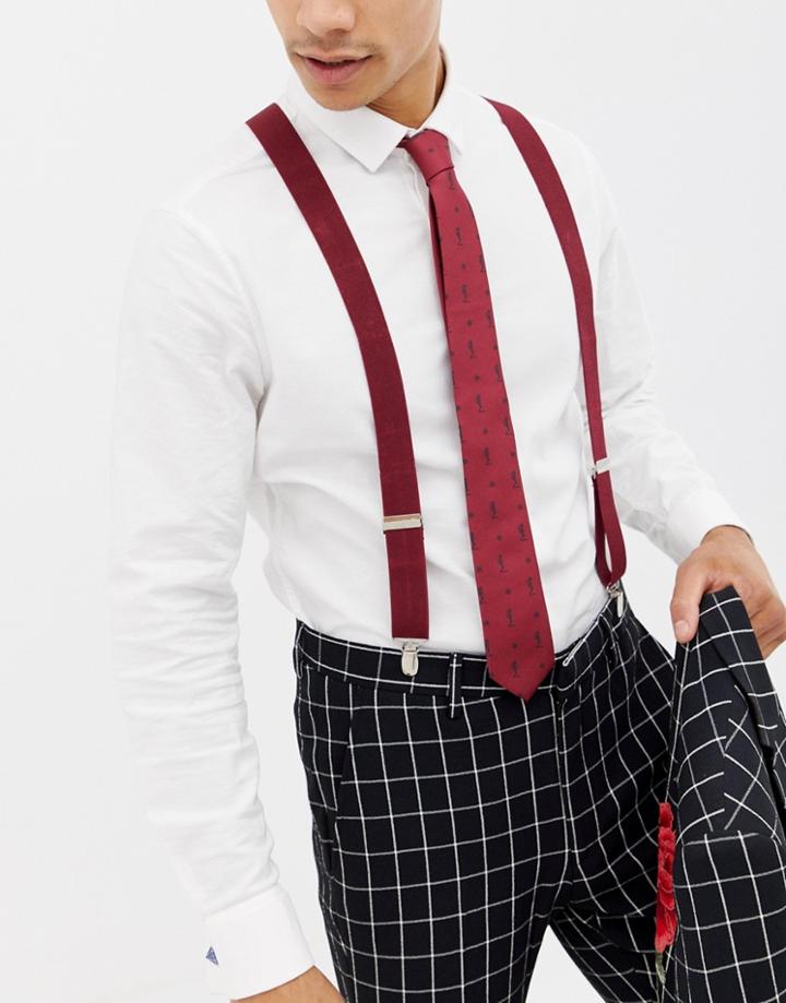 Religion Suspenders In Burgundy - Red