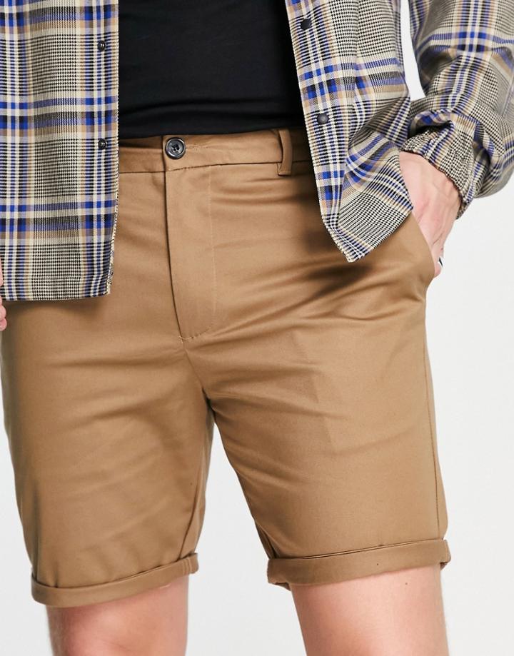 River Island Slim Chino Shorts In Tan-brown