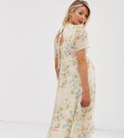 Hope & Ivy Maternity Tie Back Midi Dress In Coral Floral Print - Orange