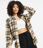 Asos Design Tall Long Sleeve Boyfriend Shirt In Tan And Black Check-multi