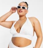 Asos Design Curve Mix And Match Halter Plunge Bikini Top In White