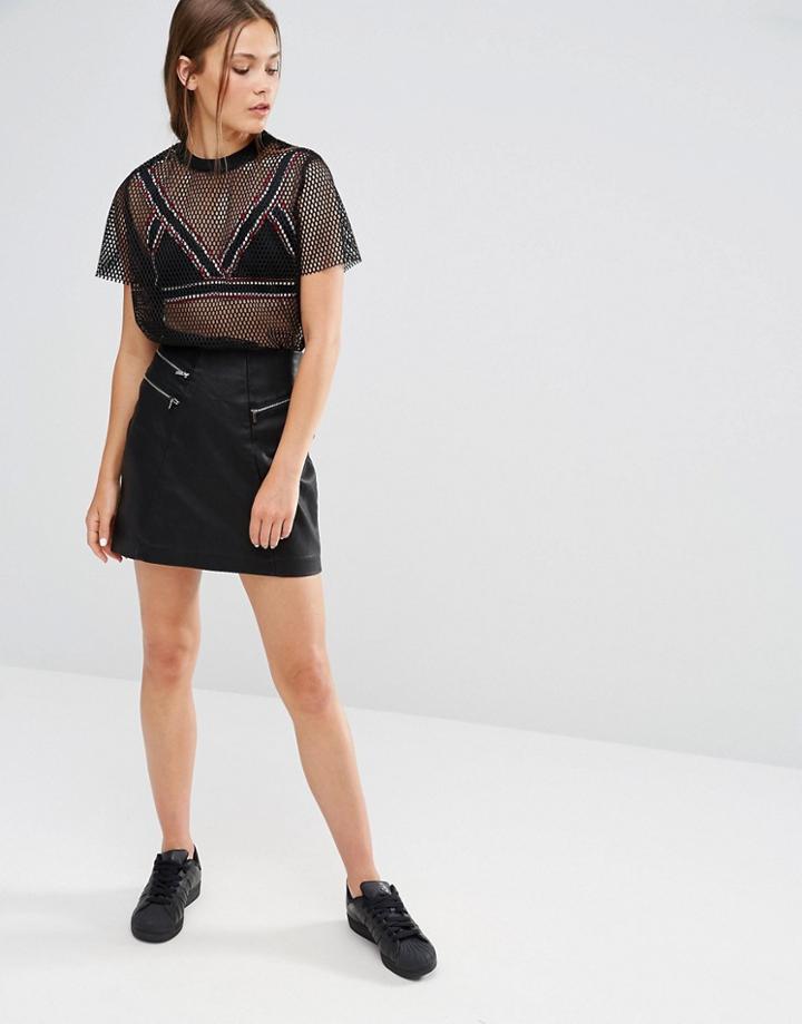 New Look Leather Look Zip Detail A-line Skirt - Black