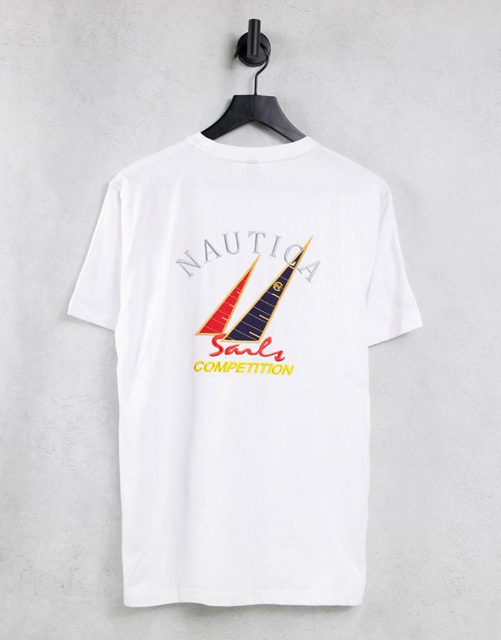 Nautica Competition Trim Back Print T-shirt In White