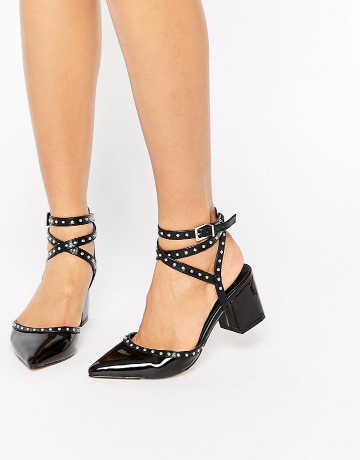 Asos Sponsor Stud Detail Pointed Heels - Black Croc