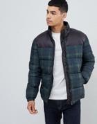 New Look Puffer Jacket In Green Check - Navy