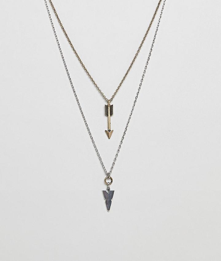 Icon Brand Arrow Pendant Necklace In Antique Silver & Gold In 2 Pack Exclusive To Asos - Multi