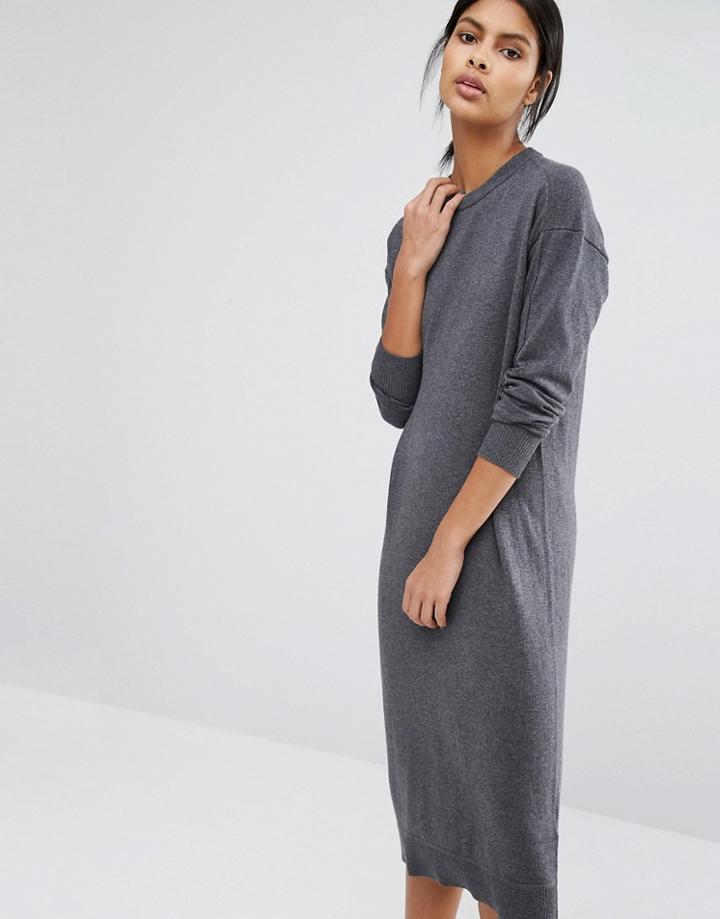 Warehouse Crew Neck Midi Dress - Gray